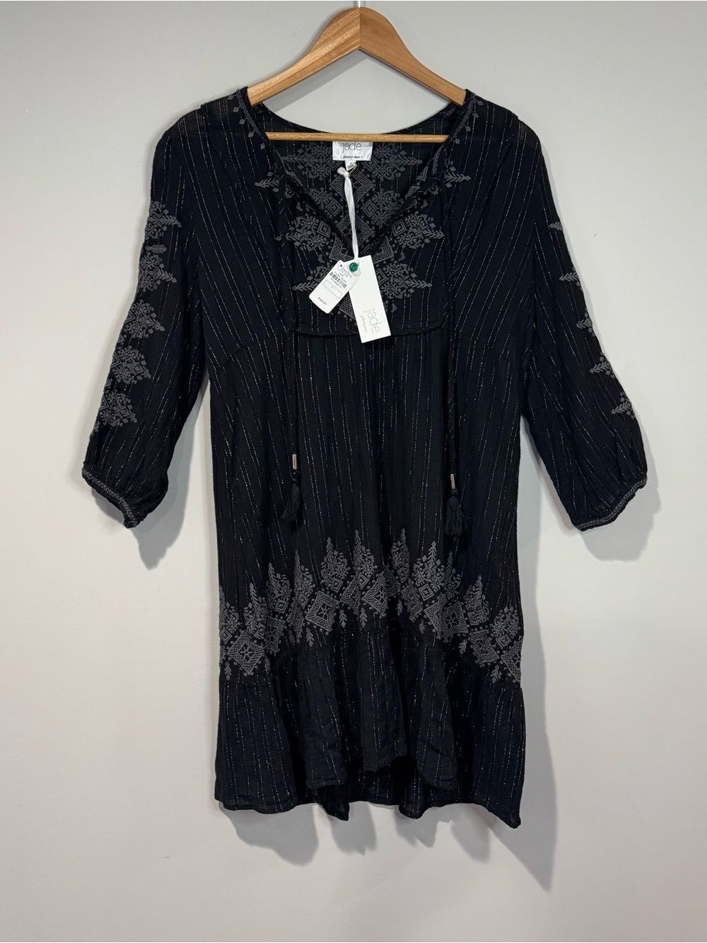 NWT Jade Johnny Was Lupe Peasant Mini Dress Black XL Embroidered Boho MSRP $320